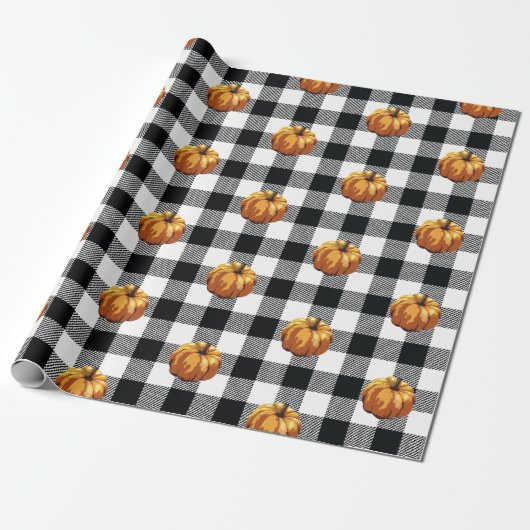 Zwart Check Pattern pompoen schilderen Cadeaupapier (Uitgerold)
