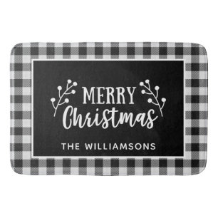Zwart Check Vrolijke Kerst Boerderij Door Badmat