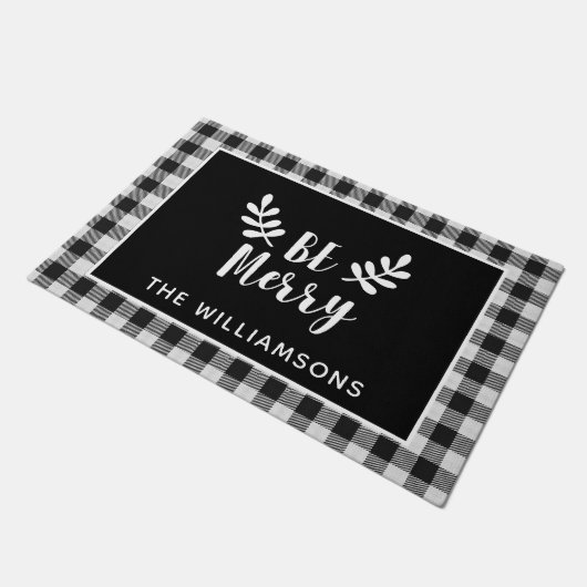 Zwart Check Vrolijke Kerst Boerderij Door Deurmat (Schuin)