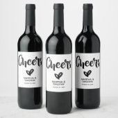 Zwart Cheers Casual Script gepersonaliseerd Wijn Etiket (Flessen)