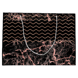 Zwart Chevron Stripes Marmer Metallic Glitter Roze Groot Cadeauzakje