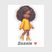  zwart chibi meisje in geel sticker (Vel)