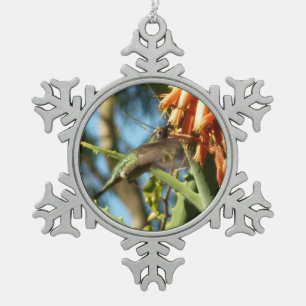 Zwart-Chinese Hummingbird in vlucht Tin Sneeuwvlok Ornament