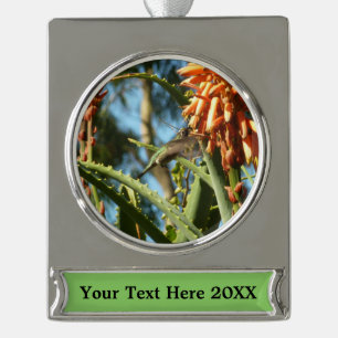 Zwart-Chinese Hummingbird in vlucht Verzilverd Banner Ornament