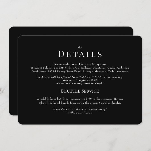 Zwart Chinoiserie Trouwdetail Kaart (Voorkant / Achterkant)