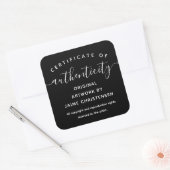 Zwart Chique Script Certificaat van echtheid Vierkante Sticker (Envelop)