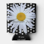 Zwart Chique Wit Polka Dots Daisy Custom Blikjeskoeler (Voorkant)