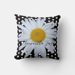 Zwart Chique Wit Polka Dots Daisy Custom Kussen
