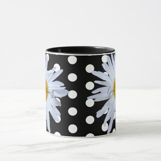 Zwart Chique Wit Polka Dots Daisy Custom Mok (Midden)