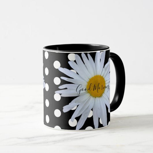 Zwart Chique Wit Polka Dots Daisy Custom Mok (Voorkant rechts)