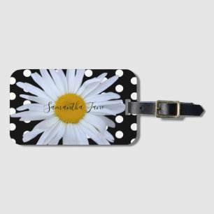 Zwart Chique Wit Polka Dots Fun Daisy Custom Bagagelabel