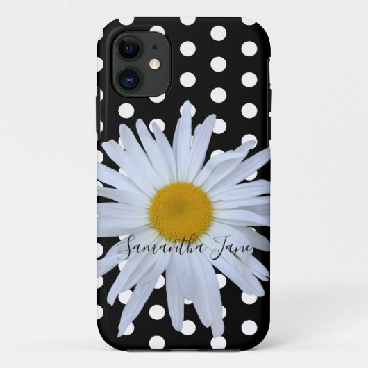 Zwart Chique Wit Polka Dots Fun Daisy Custom Case-Mate iPhone Case (Achterkant)