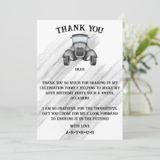 Zwart Classic Retro Auto Aquarel Bedankkaart (Staand voorkant)