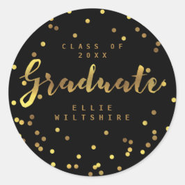 Zwart Classy Afstuderen Faux Gold Foil Confetti Ronde Sticker