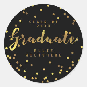 Zwart Classy Afstuderen Faux Gold Foil Confetti Ronde Sticker