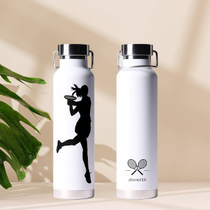 Zwart Classy Vrouw Tennisser Gepersonaliseerd Waterfles