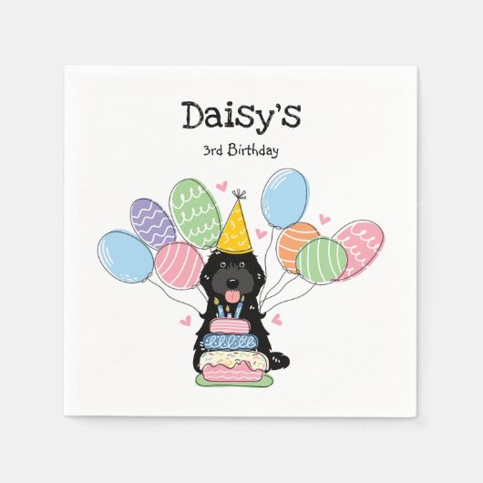 Zwart Cockapoo Cavapoo Verjaardagsfeestpapier Servet (Voorkant)