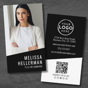 Zwart Contemporary Foto QR Code Logo Verticaal Visitekaartje