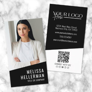 Zwart Contemporary Foto QR Code Logo Verticaal Visitekaartje