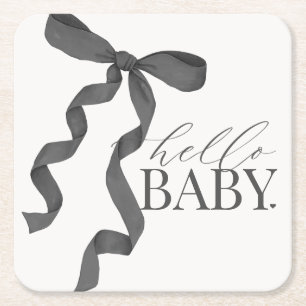 Zwart Coquette Bow Meisje Baby shower Decor Vierkante Kartonnen Onderzetter