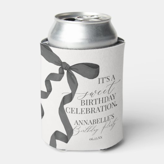 Zwart Coquette Bow Meisje Verjaardagsfeestgunsten Blikjeskoeler (Blikje Voorkant)