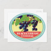 Zwart cordiaal donkerbessen  label briefkaart (Voorkant / Achterkant)