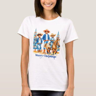 Zwart Cowboy Cowgirl Kinder Met Paard Vrolijk Kers T-shirt