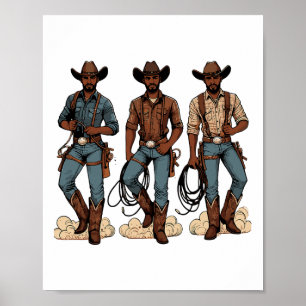 Zwart Cowboy Western Rodeo Melanine Zwart Geschied Poster