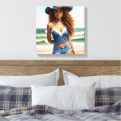 Zwart Cowgirl Koper Hair Beach Canvas Afdruk (Insitu (Slaapkamer))