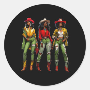 Zwart Cowgirl Western Rodeo Melanin Zwart Geschied Ronde Sticker
