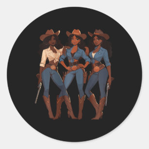 Zwart Cowgirl Western Rodeo Melanin Zwart Geschied Ronde Sticker