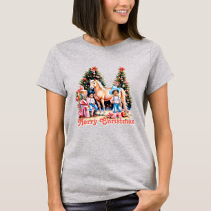 Zwart Cowgirl Winter Scène Paard Vrolijk Kerstfees T-shirt