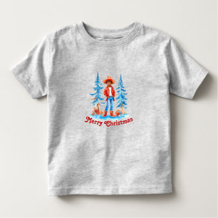 Zwart Cowgirl Winter Scène Vrolijk Kerstfeest Kinder Shirts