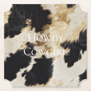 Zwart Cream Gold Western Koeienhuid Kartonnen Onderzetters