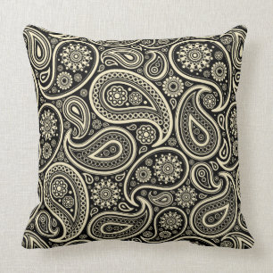 Zwart & Cream Paisley Geometrisch Patroon Kussen