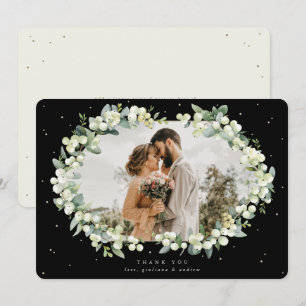 Zwart/Cream Sneeuwbes+Eucalyptus trouwfoto Bedankkaart