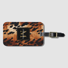 Zwart Crème Bruin Koeienhuid Goud Monogram Bagagelabel