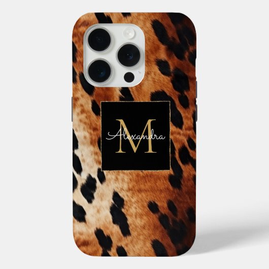 Zwart Crème Bruin Koeienhuid Goud Monogram Case-Mate iPhone Case (Achterkant)