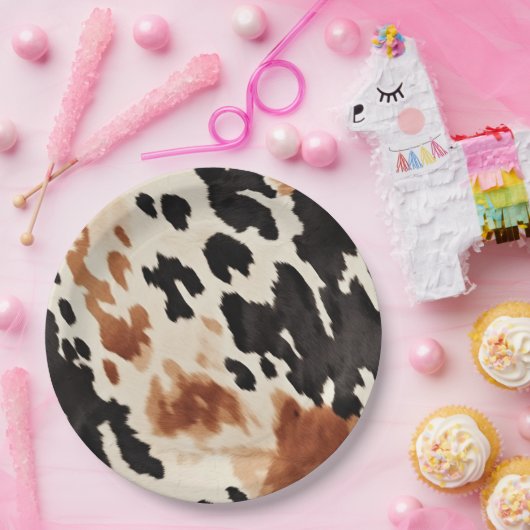 Zwart crème bruin Koeienhuid Papieren Bordje (Feest)