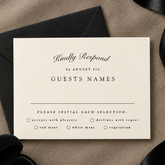 Zwart & Crème Formele Calligrafie Bruiloft RSVP Kaartje