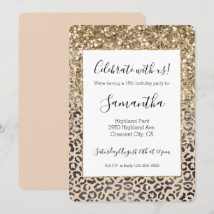 Zwart Crème Leopard Gouden Glitter Kaart