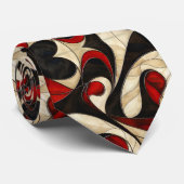 Zwart Crème Rood Beige Stropdas (Opgerold)