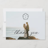 zwart crest monogram bruiloft foto bedankkaart (Voorkant)