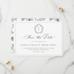  zwart crest monogram bruiloft QR-code Save The Date