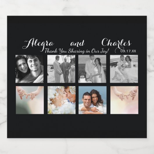 Zwart Custom 8 foto's Wedding Collage Bier Etiket (Enkel label)