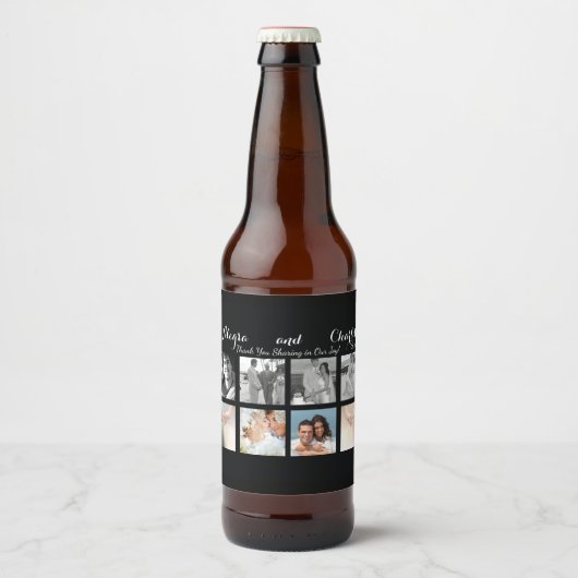 Zwart Custom 8 foto's Wedding Collage Bier Etiket (Voorkant)