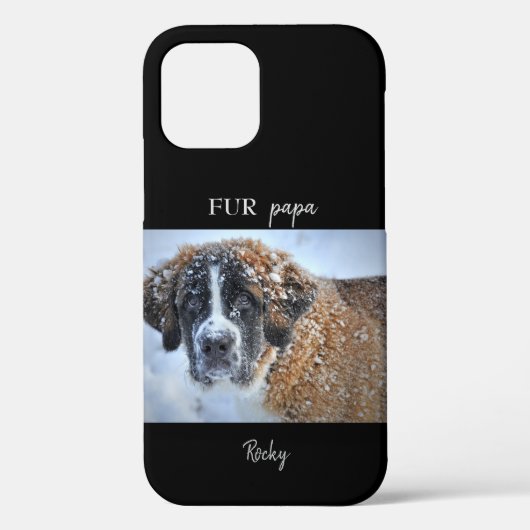 Zwart Custom Foto & Naam Bont Papa Case-Mate iPhone Case (Achterkant)