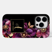 Zwart Custom Monogram Paarse Bloemen Case-Mate iPhone Case (Achterkant (horizontaal))