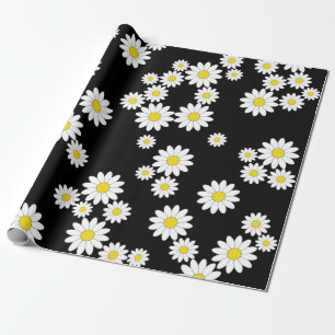Zwart Daisy Wrapping Paper Cadeaupapier