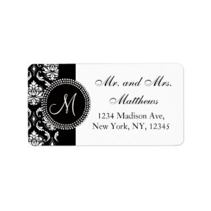 Zwart Damask Bruiloft RSVP Adreslabel Etiket